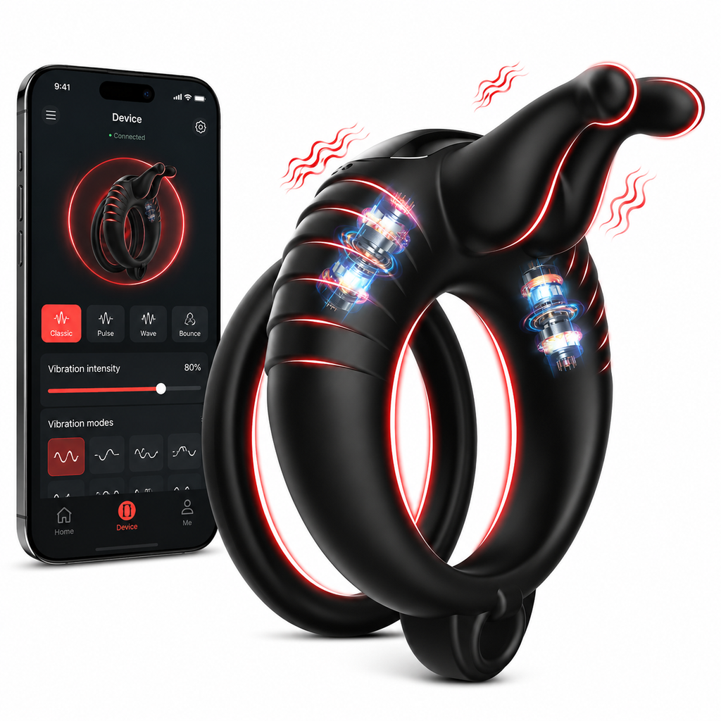 Doppelter Cockring Penistrainer Vibrator mit 10 Kraftvollen Vibrationsmodi