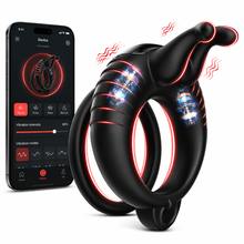 Laden Sie das Bild in den Galerie-Viewer, Doppelter Cockring Penistrainer Vibrator mit 10 Kraftvollen Vibrationsmodi