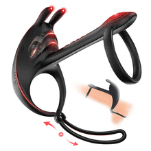Laden Sie das Bild in den Galerie-Viewer, Ring-Vibrator, Sexspielzeug für Paare, Extremer Doppel-Penisring, Hodenring, Sexspielzeug, Silikonring, Kaninchen-Vibrat
