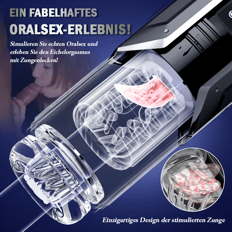 100% Wasserdicht 4 IN 1 Automatischer Masturbator für Männer, Die realistische Zunge dreht sich um 360°, um jeden empfindlichen Punkt der Eichel zu lecken und zu necken.