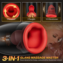 Laden Sie das Bild in den Galerie-Viewer, 3-in-1 Glans Massage Master Trainer 3 Rotation, 5 Saugen, 10 Vibration Ultra Simulation D
