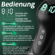 Laden Sie das Bild in den Galerie-Viewer, Evolution-8 Sucking 10 Vibrating One Touch Orgasm Digital Vacuum Masturbator