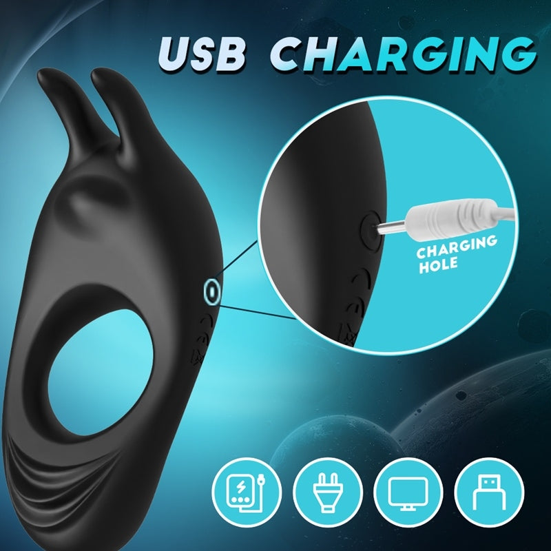 Bunny Hopper——Vibrating Cock Ring with Rabbit Design, Rechargeable Penis Ring Vibrator with 9 Vibration Modes