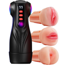 Laden Sie das Bild in den Galerie-Viewer, Daphne - 3 Hüllen Taschenmuschi Penis-Pumpe mit 9 Saug- &amp; 9 Vibrationsmodi für männliche Mast