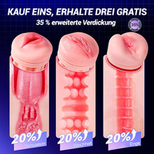 Laden Sie das Bild in den Galerie-Viewer, Daphne - 3 Hüllen Taschenmuschi Penis-Pumpe mit 9 Saug- &amp; 9 Vibrationsmodi für männliche Mast