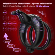 Laden Sie das Bild in den Galerie-Viewer, Doppelter Cockring Penistrainer Vibrator mit 10 Kraftvollen Vibrationsmodi