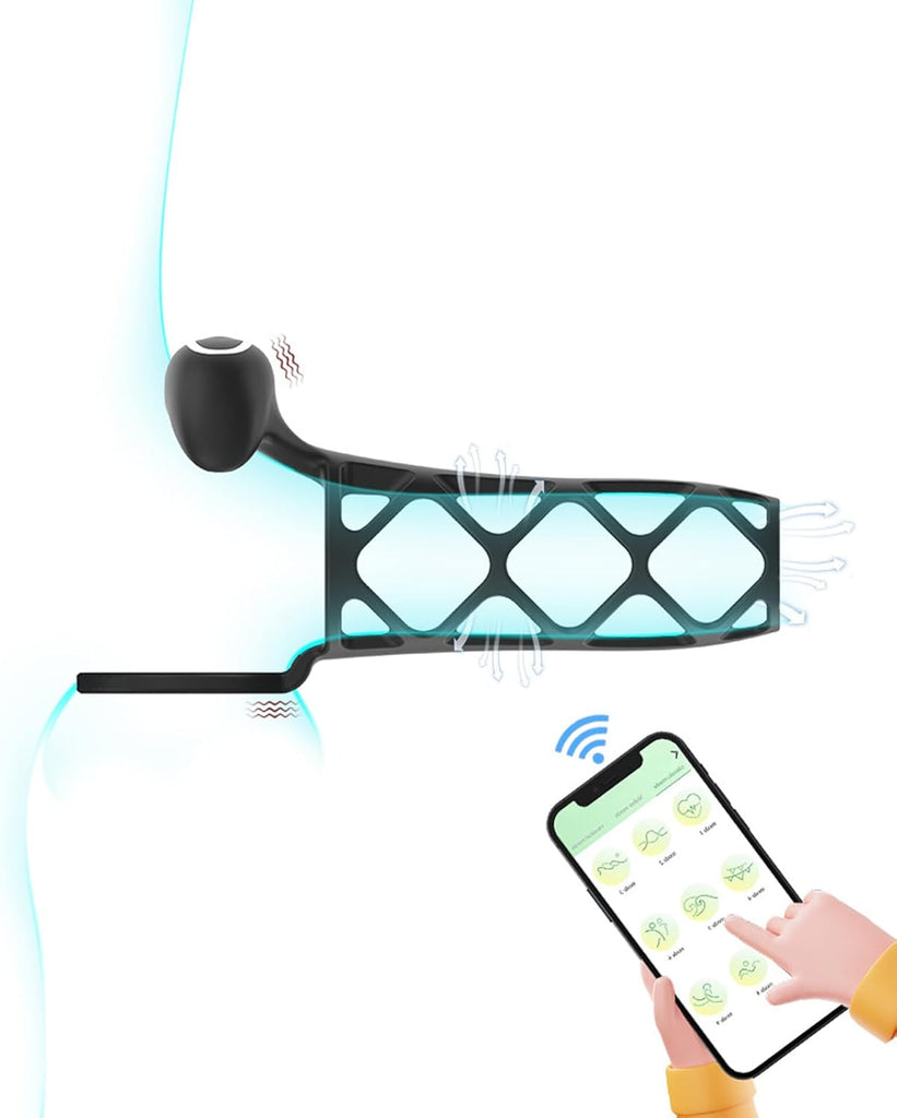 Penisring Vibrator mit 9 Vibrationsmodi Große Größe Hohlgewebe Penisbeschränkung Klitorisstimulation App Fernbedienung Erotisches Sexspielzeug für Paare Mann und Frau