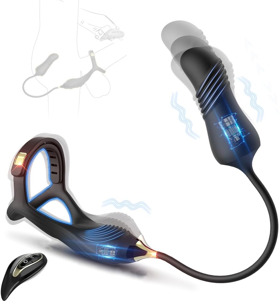 Männlicher Prostata Stimulator Massagegeräte mit Penisring Fernbedienung Teleskop Vibrator SM Analvibratoren Butt Plug mit 10 Vibrationsmodi+Schubmodi Analplug Dildo Sex Spielzeug für Männer