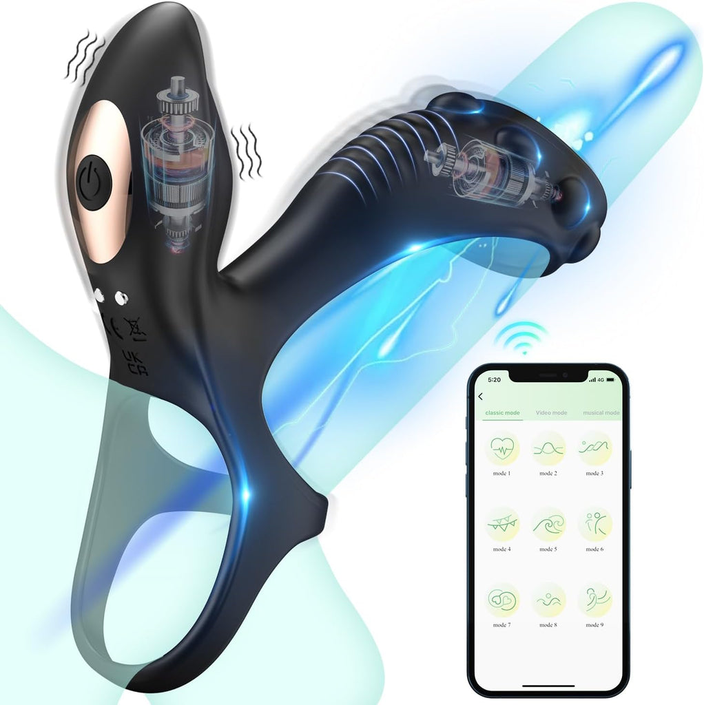 G-Punkt Penis Ring Vibrator Penishülle mit 9 Modi Vibration Klitoris Stimulator und APP Fernbedienung Masturbieren Männer Dual Penisringe Vibratorensets