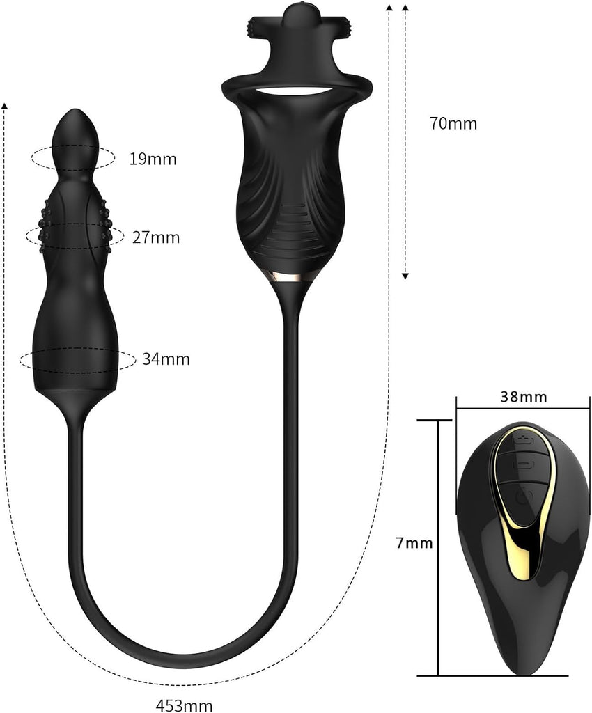 Prostata Vibrator Stimulator mit Stoßfunktion, 10 Vibrationsmodi Extrem Silikon und Doppel Penisring, Penis Vibrator mit Fernbedienung Sex Spielzeug Anal Dildo Analplug Analvibratoren für Mann