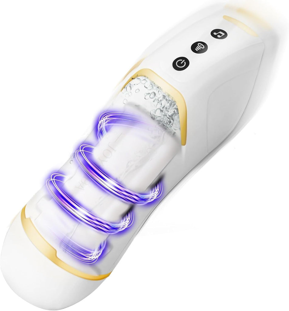 Masturbieren für Männer Elektrisch 10 Vibrationsstufen& 3 Saugstufen Masturbator Männer 42℃ Taschenmuschi Sexspielzeug Vibratorstarb Männer Elektrischer Masturbator taschenmuschi weiß