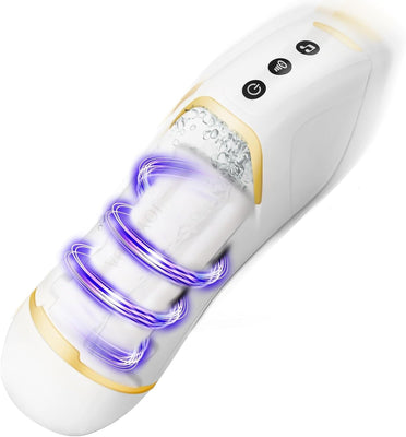 Masturbieren für Männer Elektrisch 10 Vibrationsstufen& 3 Saugstufen Masturbator Männer 42℃ Taschenmuschi Sexspielzeug Vibratorstarb Männer Elektrischer Masturbator taschenmuschi weiß