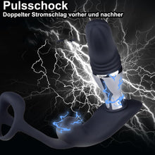 Laden Sie das Bild in den Galerie-Viewer, 3in1 Elektro Shock Anal Vibrator Penisringe Prostata Stimulator Set mit 10 Teleskop Vibrationsfunktion &amp; 3 Elektrostimulation Modi, Anal Massagegerät SM Extrem Sexspielzeug für Männer Solo