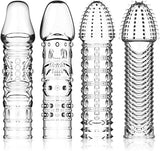 4er Pack Dick Sleeve - Silikon Transparente Wiederverwendbare Peniskondome für Intensive Stimulation Penishülle für Penisverlängerung und Erektionsverbesserung
