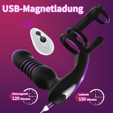 Laden Sie das Bild in den Galerie-Viewer, 3 IN 1 Analplug Prostate Stimulation Massager Verfügt über 10 Vibrationsschockmodi Sex Spielzeug für die Männer Dualer Penisring mit Fernbedienung Analstimulation