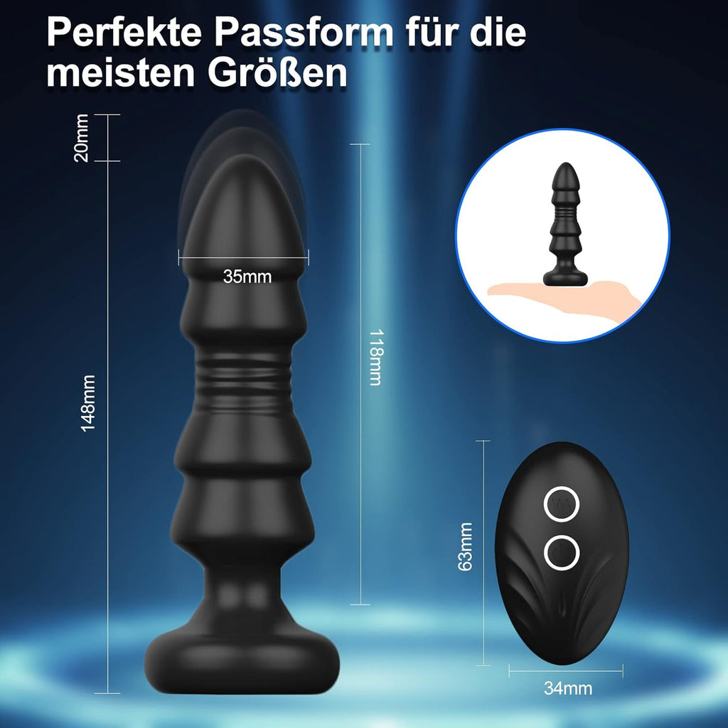 Anal Vibratoren Analvibrator, Buttplug mit 5 Teleskopmodi, Prostata Stimulator mit Fernsteuerung, Anal Butt Plug Dildo Vibrationen Sexspielzeug für Männer Frauen Paare (Dunkelschwarz)