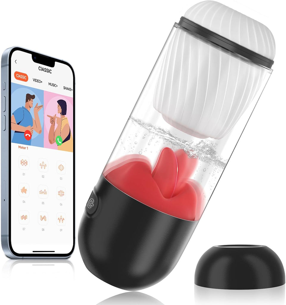 Elektrischer Masturbator Eichel Stimulator Sexspielzeug 9-Frequenz-Zungenleck-Vibrationsmodus Männlicher vibrierender Masturbationsbecher rotierende vibrierende Eichel leckender Flugzeugbecher