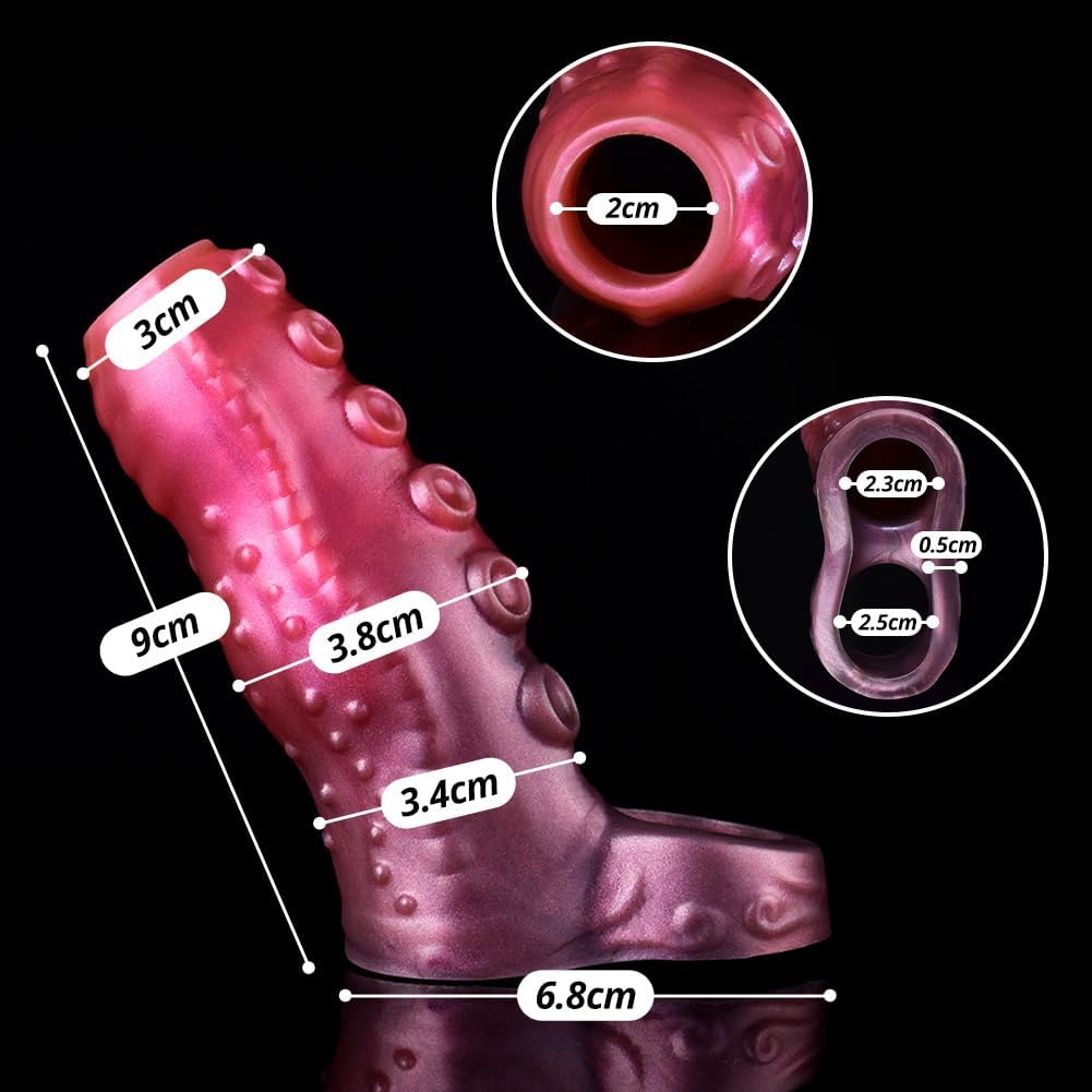 Monster Penis Sleeve, Silikon Penishülle mit Hodenring, Penismanschetten, Penis Dildo Manschette, Sexspielzeug für Männer zür Penis Vergrößerung Verlängerung