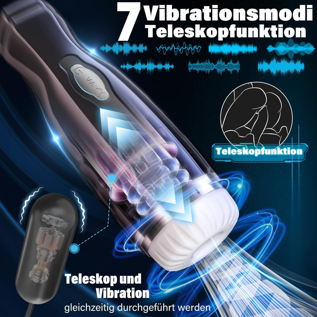 Elektrischer Masturbator mit 7Modi Teleskop & Vibrieren Sex spielzeug für die Männer, Realistischer Penis Stimulator für Männer, Masturbieren für Männer, 3D Realistische Vagina Sexspielzeug