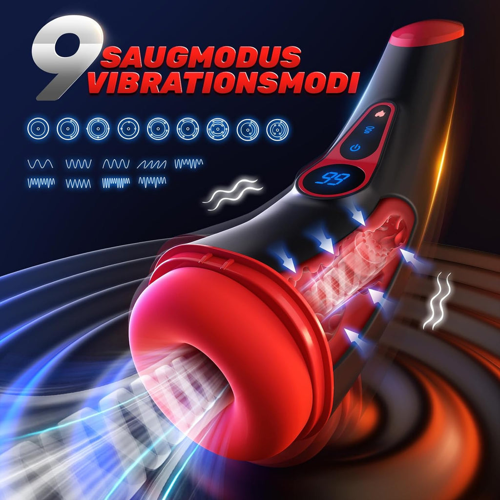 Masturbieren für Männer, Sex Spielzeug für die Männer mit 9 Saugmodus und Vibrationsmodi, Elektrischer Masturbator Cup 3D Realistische Vagina Heizung, LCD Display Taschenmuschi Blowjob Penis Vibrator