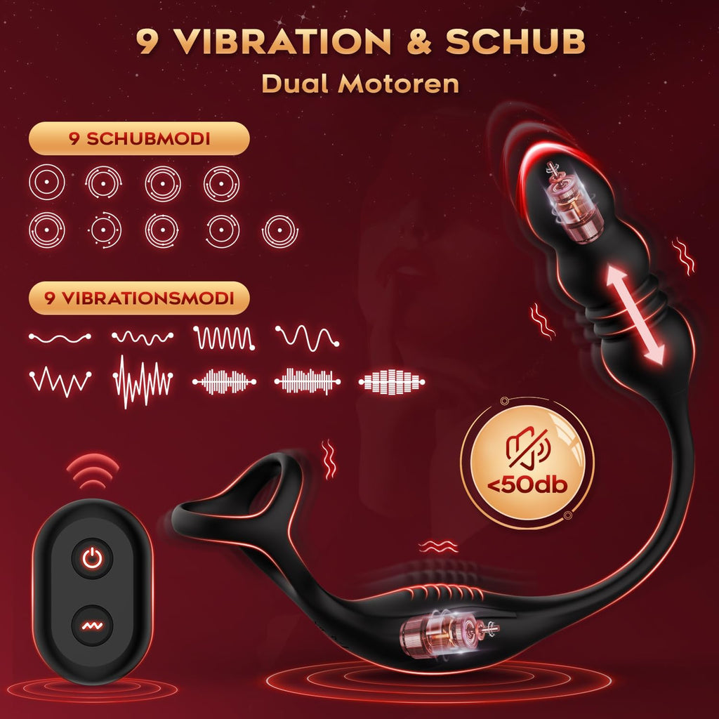 Anal Vibrator Prostata Stimulation Männer mit Penisring Sex Spielzeug für die Männer Anal Dildo Analplug Analvibratoren für Mann Anal Plug Vibratoren für Männer mit 9 Vibrationsmodi Sex Toys