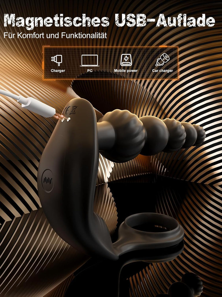 Sex Spielzeug für die Männer, Anal Plug Prostata Massagegerät Buttplug Penisring mit 10 Vibrierenden Modi, Prostata Stimulation mit 5 Analperlen, Wasserdichtes Sex Toyset für die Paare