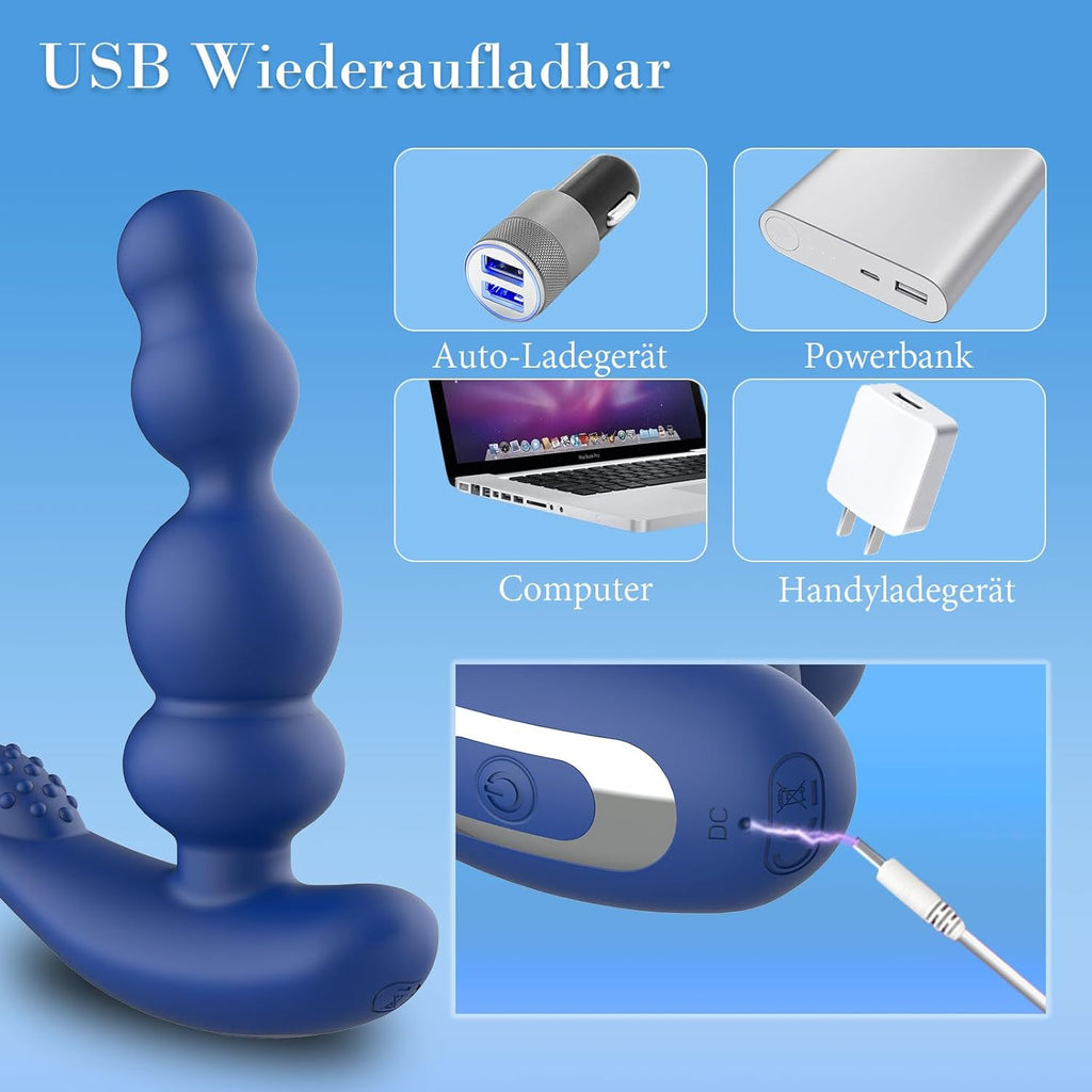 Anal Vibratoren für Mann Sex Spielzeug - 4 In 1 Prostata Stimulation Fernbedienung Analkugeln Buttplug Dildo mit Doppelte Penisringe 10 Vibrations & 3 Rotationsmodi Prostata Massagegerät Analplug