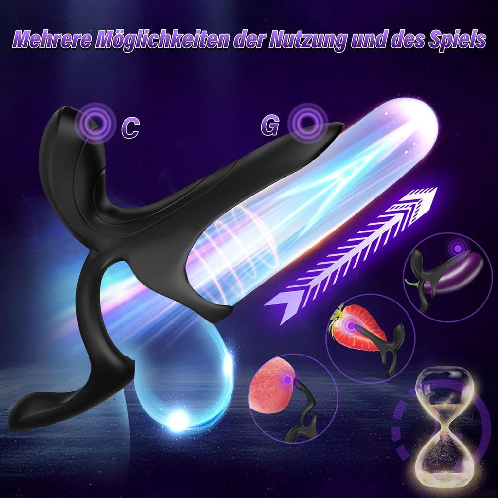 Penisring Vibrator Sex Spielzeug für Paare - 3 in1 Dual Cockring Sexspielzeug für die Männer Paare Extrem Sex für Penis Hoden mit 9 Vibrationsmodi, Vibration für Frauen Prostata Stimulation Männer