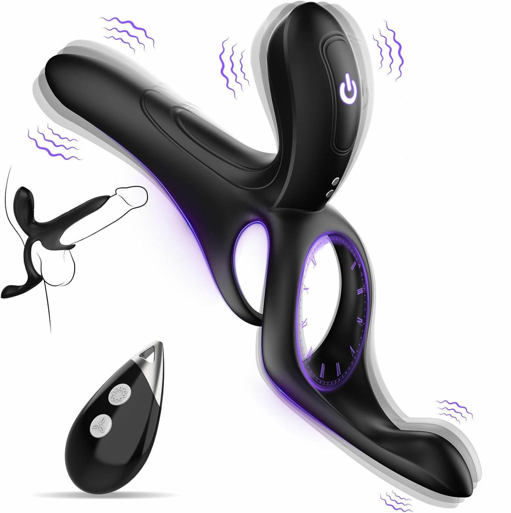 Penisring Vibrator Sex Spielzeug für Paare - 3 in1 Dual Cockring Sexspielzeug für die Männer Paare Extrem Sex für Penis Hoden mit 9 Vibrationsmodi, Vibration für Frauen Prostata Stimulation Männer