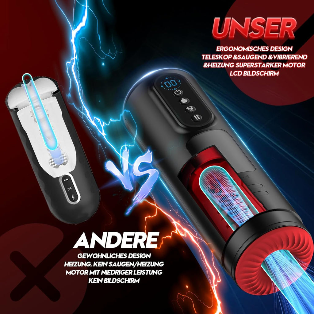 Masturbieren für Männer Masturbator, Sex Spielzeug für die Männer mit 9 Teleskopfunktion & Saugmodi & Vibration, Taschenmuschi Blowjob Masturbatoren, 3D Realistisch Vagina Heizung LCD Display Sex Toys