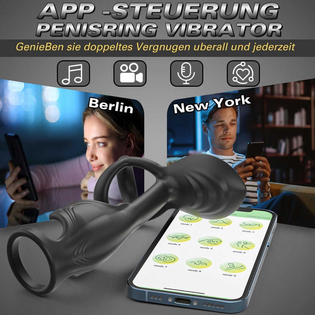 APP Penisring Set Sex Spielzeug für die Männer, 9 Vibrationsmodi Penis Vibrator Massagegerät, Penis Ring Cockringe Erotik Sexspielzeug für Paare Extrem Sex, Cockring Hodenringe Erotisches für Klitoris