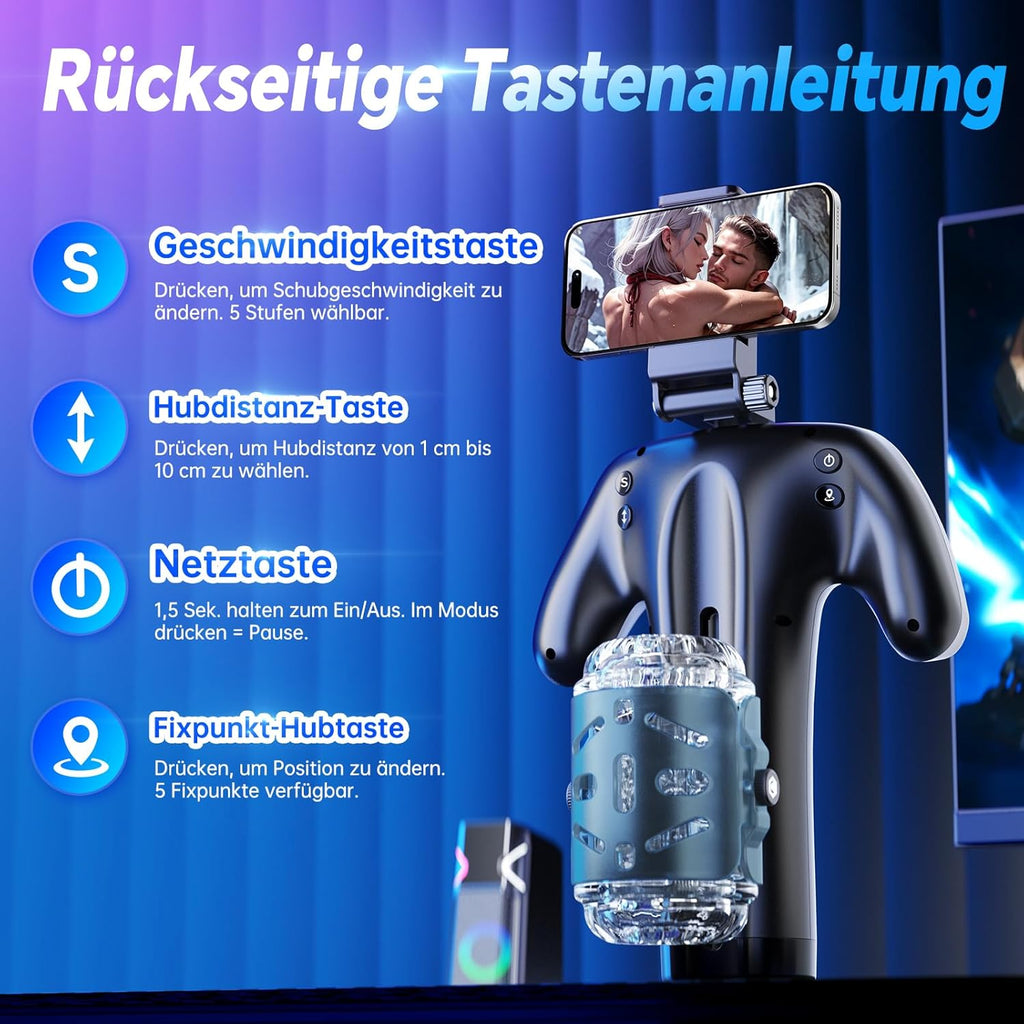 Masturbator Mann mit Handyhalter & Doppelseitigen Tasten, 5 Schubmodi, 1-10 cm Stoßweg, Masturbator Männer Sex Sexspielzeug Masturbatoren