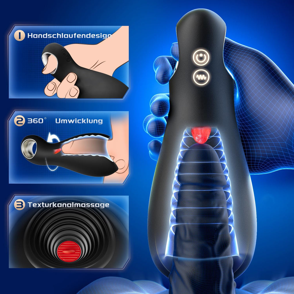 Sex Spielzeug für die Männer Masturbator, Elektrischer Masturbieren für Männer mit 5 Zungenleckmodi Hohler Ring, 3IN1 Penis Vibrator Sexspielzeug 360° Umwickeln Penistrainer 10 Vibrationsmodi Sex Toys
