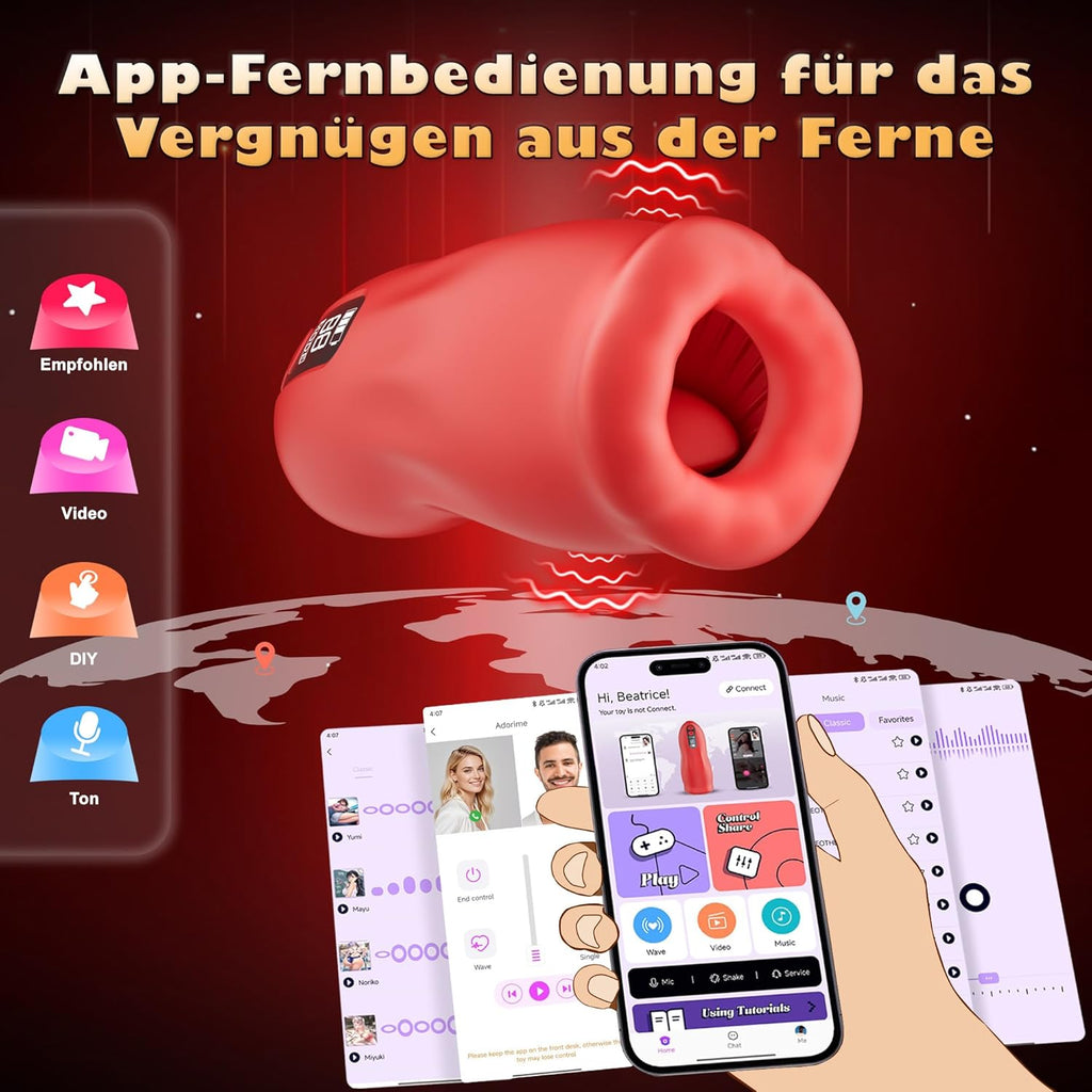 Masturbieren Sex Spielzeug für die Männer - Handfrei Masturbator Cup Mann Blowjob Taschenmuschi, APP Steuerung Silikon Sexspielzeug Elektrisch mit 9 Zungenvibrations- & 3 Saugmodi,Men Solo Vagina Toy