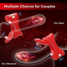 Laden Sie das Bild in den Galerie-Viewer, NEU Zunge Lecken Penisring Vibrator mit APP Fernbedienung und Hoden Stimulation, Silikon Cockring Penis Vibrator mit 10 Vibrationsmodi Sex Spielzeug für die Männer Paare Extrem Rot