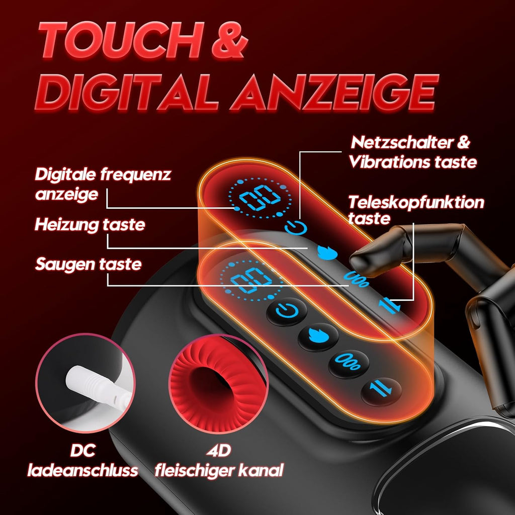 Masturbieren für Männer Masturbator, Sex Spielzeug für die Männer mit 9 Teleskopfunktion & Saugmodi & Vibration, Taschenmuschi Blowjob Masturbatoren, 3D Realistisch Vagina Heizung LCD Display Sex Toys