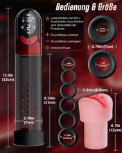 Laden Sie das Bild in den Galerie-Viewer, 4-in-1 Penispumpe Sex Spielzeug für die Männer Masturbator, APP Manuell &amp; Automatisch Elektrische Vakuumpumpe mit 4 Trainingsmodi &amp; 8 Saugstufen Masturbieren für Männer, Penis Pumpe mit 6 Penisring
