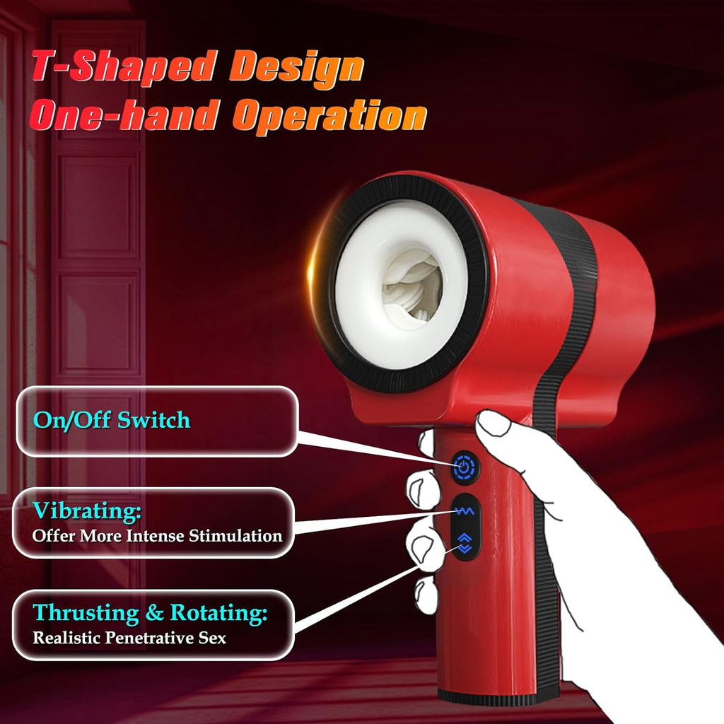 Masturbieren für Männer Elektrisch, Doppelhülle mit Stoß Rotation Vibration Sex Spielzeug für die Männer, Blowjob Taschenmuschi Sexmaschine Masturbator Realistisch