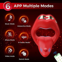 Laden Sie das Bild in den Galerie-Viewer, NEU Zunge Lecken Penisring Vibrator mit APP Fernbedienung und Hoden Stimulation, Silikon Cockring Penis Vibrator mit 10 Vibrationsmodi Sex Spielzeug für die Männer Paare Extrem Rot