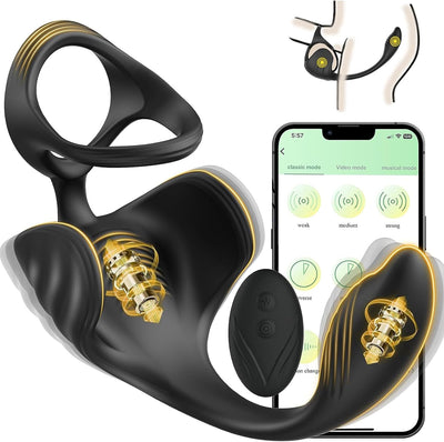 4 in 1 Analvibrator mit APP Fernbedienung und Drahtlose Fernbedienung 9 Vibrationsmodi und 6 Unterhaltungsmodi Analplug Doppelter Penisring Analplug-Massage Hodenmassage geeignet für Paare