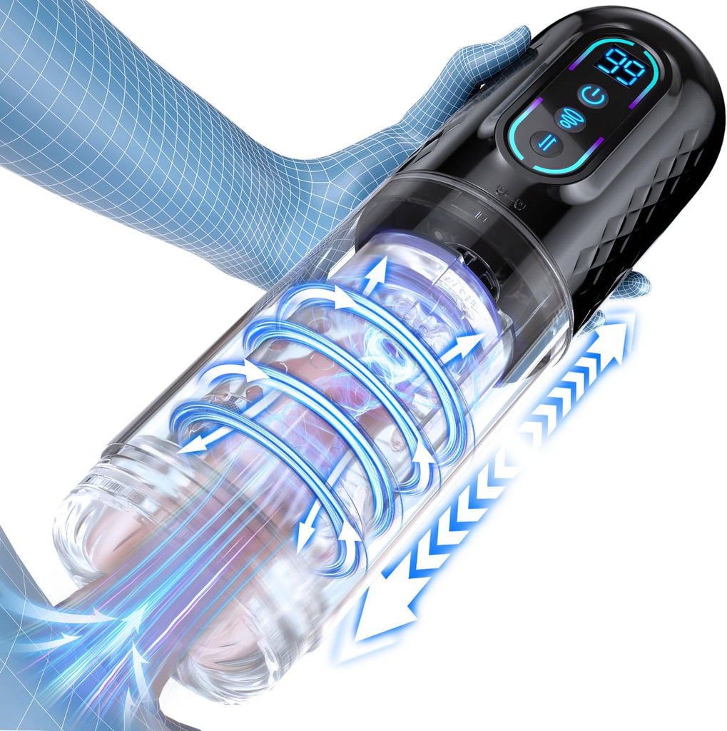 Elektrische Masturbabtor Cup Sexspielzeug für Männer mit 9 Modi Teleskopfunktion und Rotierender Massagefunktion 3D Kanal Pussy Taschenmuschi Penis Masturbieren für Männer