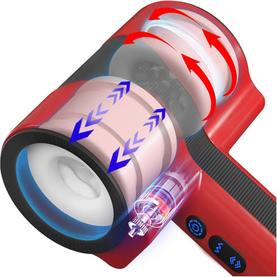 Masturbieren für Männer Elektrisch, Doppelhülle mit Stoß Rotation Vibration Sex Spielzeug für die Männer, Blowjob Taschenmuschi Sexmaschine Masturbator Realistisch