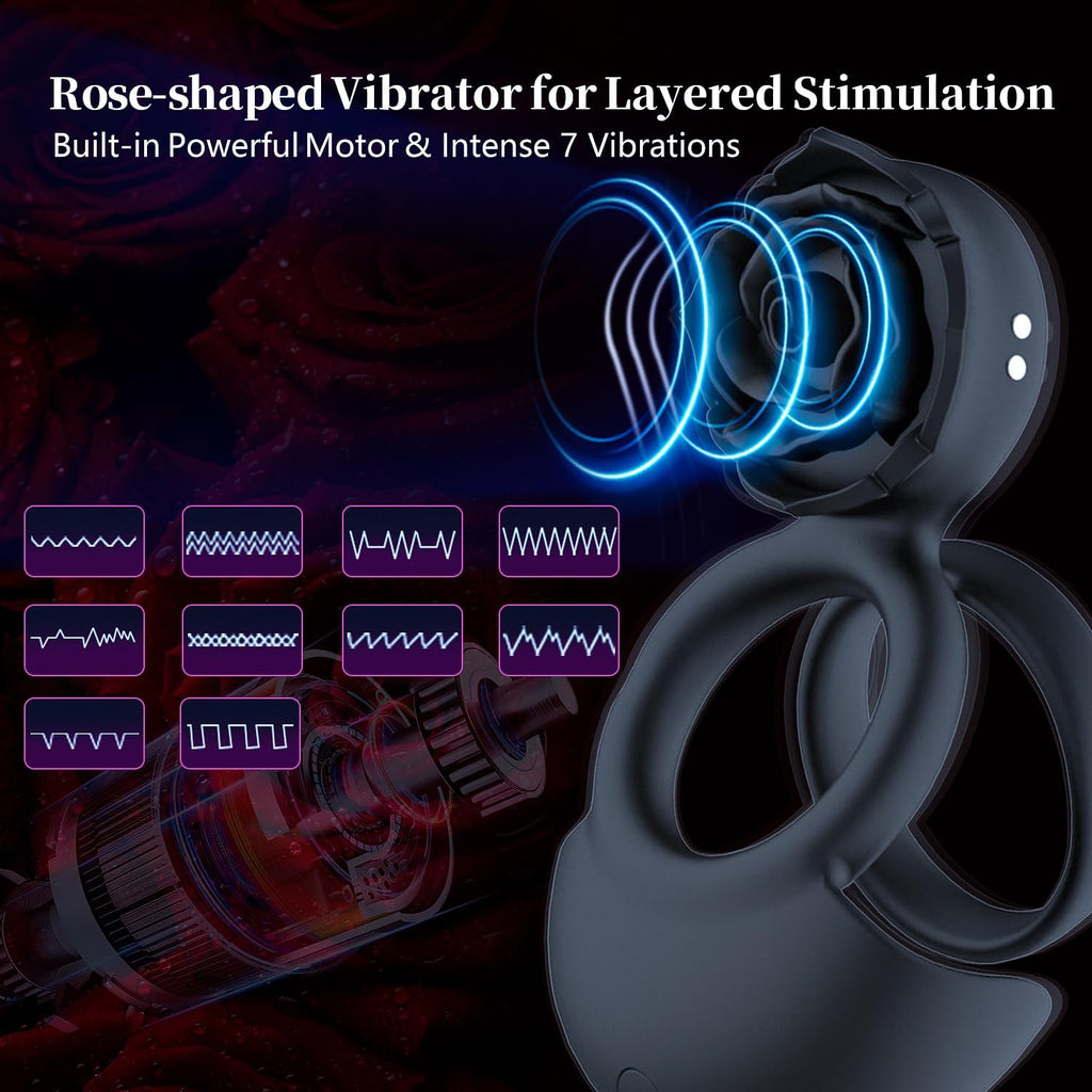 Männliche Blumenform Penisring Hoden Vibrierendes Sexspielzeug mit 10 Vibrationsmodi Penisring Vibrator Massage Penis Hoden Langanhaltende Erektion Sexspielzeug für Männer Paare