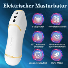 Laden Sie das Bild in den Galerie-Viewer, Masturbieren für Männer Elektrisch 10 Vibrationsstufen&amp; 3 Saugstufen Masturbator Männer 42℃ Taschenmuschi Sexspielzeug Vibratorstarb Männer Elektrischer Masturbator taschenmuschi weiß
