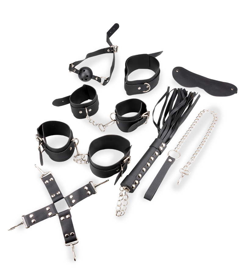 8-teiliges BDSM-Set aus Kunstleder mit Nieten