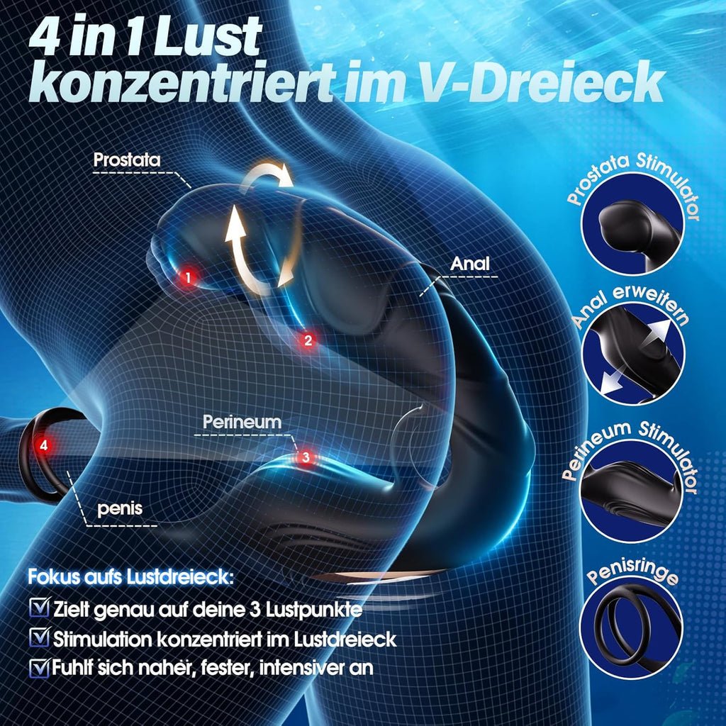 Analvibratoren für Mann Prostata Stimulation Männer mit 360° Rotierende Analdehnung Massage & 9 Intensiv Vibrationsmodi Analplug Anal Vibrator Sex Spielzeug die Männer Penisring APP Tagnaff