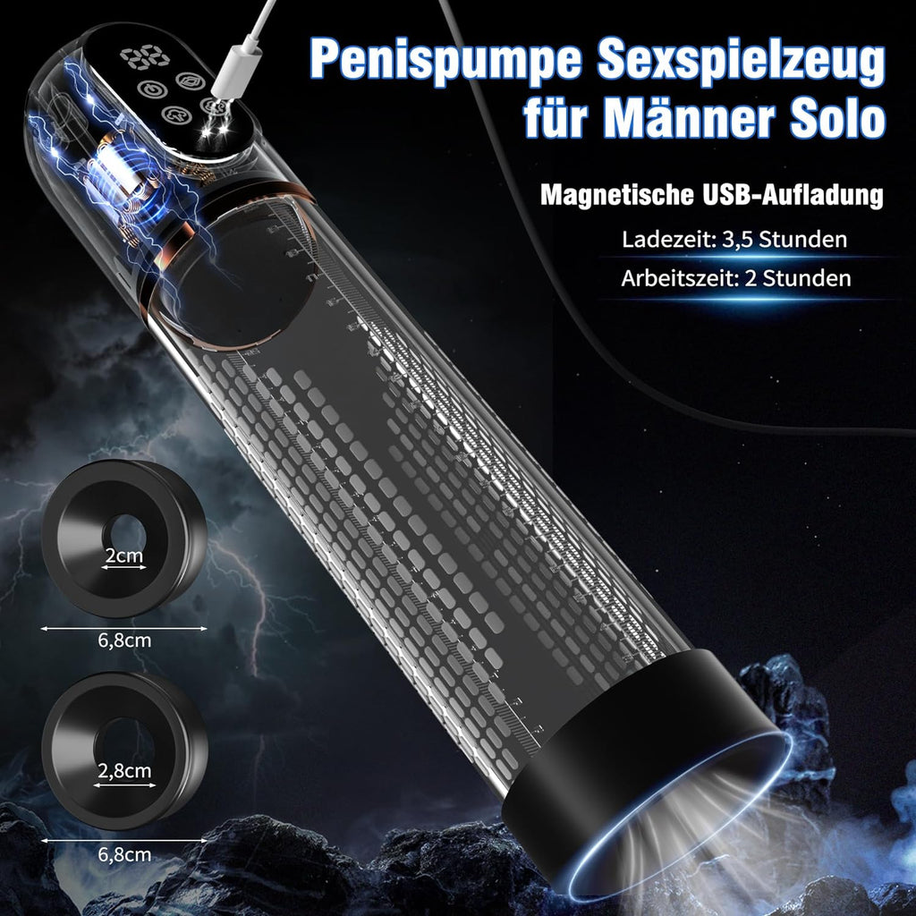 Penispumpe für Penisvergrößerung Sex Spielzeug für die Männer, Elektrische Penis Vakuumpumpe mit Taschenmuschi 4 + 3 Saugstufen, IPX7 100% Wasserdicht Erektion Masturbator mit 2 Silikonhülsen