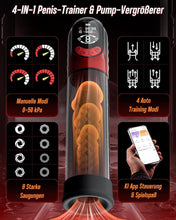 Laden Sie das Bild in den Galerie-Viewer, 4-in-1 Penispumpe Sex Spielzeug für die Männer Masturbator, APP Manuell &amp; Automatisch Elektrische Vakuumpumpe mit 4 Trainingsmodi &amp; 8 Saugstufen Masturbieren für Männer, Penis Pumpe mit 6 Penisring
