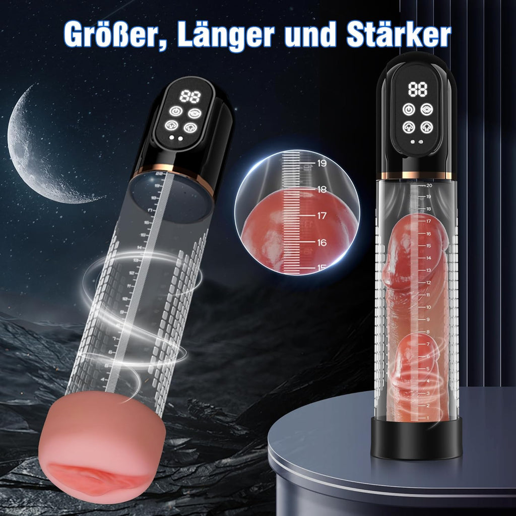 Penispumpe für Penisvergrößerung Sex Spielzeug für die Männer, Elektrische Penis Vakuumpumpe mit Taschenmuschi 4 + 3 Saugstufen, IPX7 100% Wasserdicht Erektion Masturbator mit 2 Silikonhülsen
