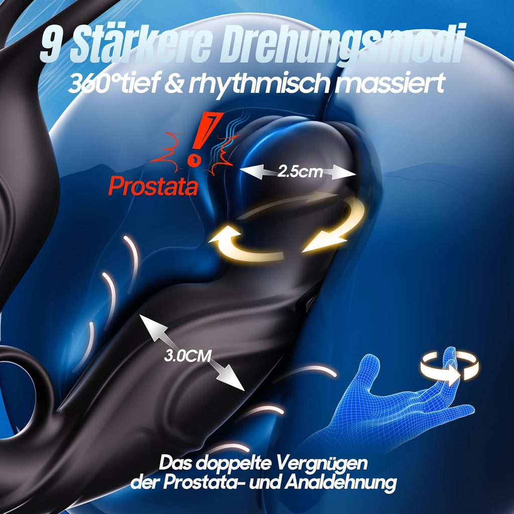 Analvibratoren für Mann Prostata Stimulation Männer mit 360° Rotierende Analdehnung Massage & 9 Intensiv Vibrationsmodi Analplug Anal Vibrator Sex Spielzeug die Männer Penisring APP Tagnaff